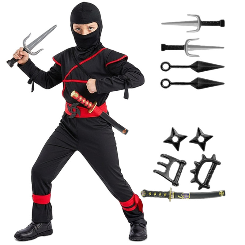 Cosplay Prop Dagger - 子供用侍コスチューム 忍者コスプレ ハロウィンパーティー コスプレ 剣付き9点セット 新年