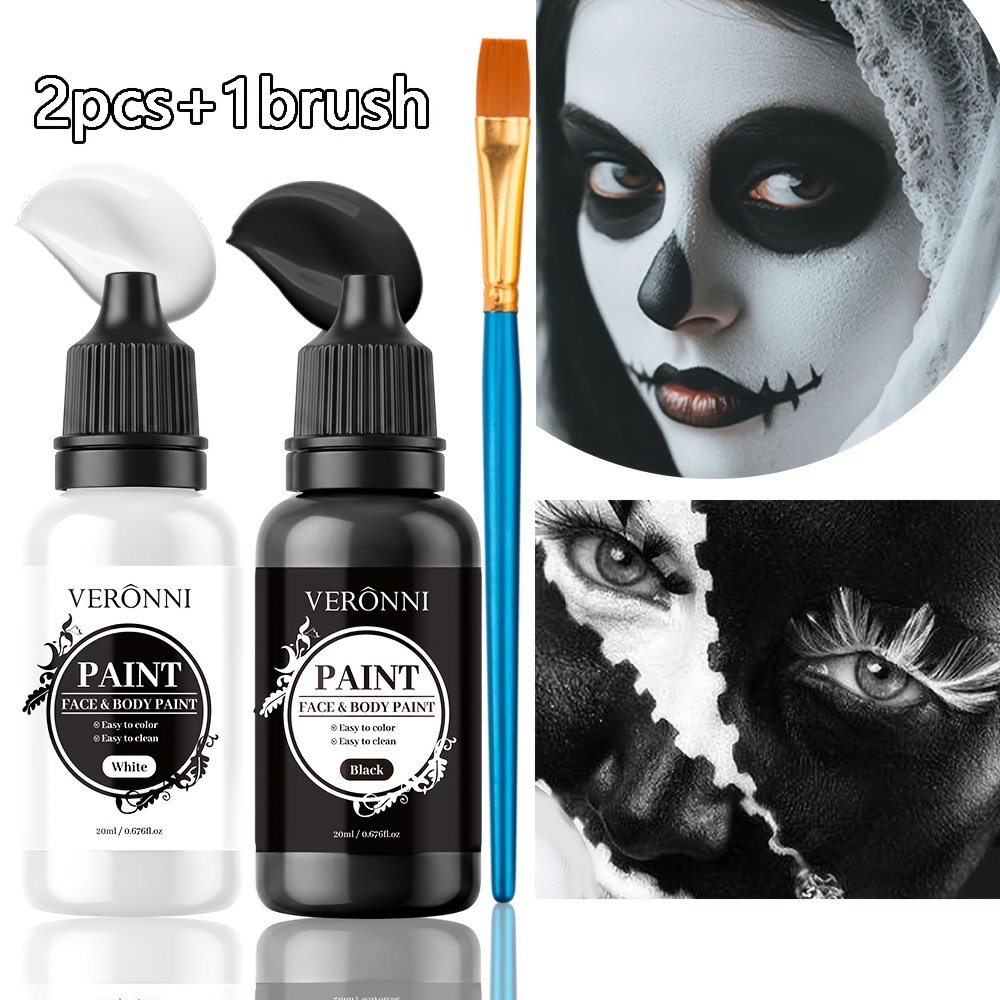 2本セットの白黒フェイスペイントセット。ペイントブラシ1本付 - Cosplay Prop Paint のレビューと価格